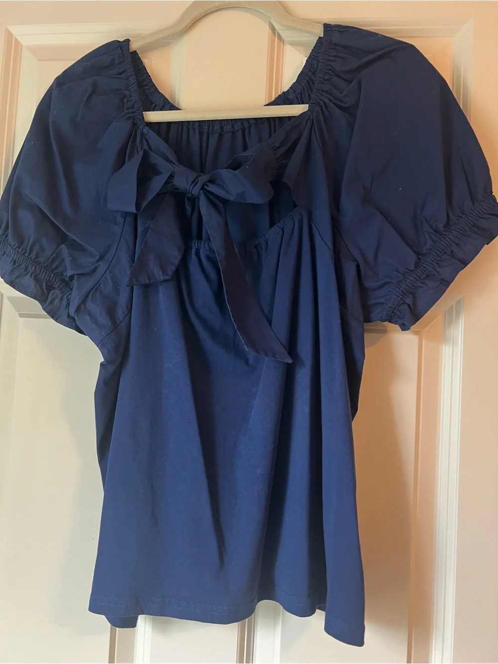 J. Crew Navy Puff-Sleeve Peasant Blouse